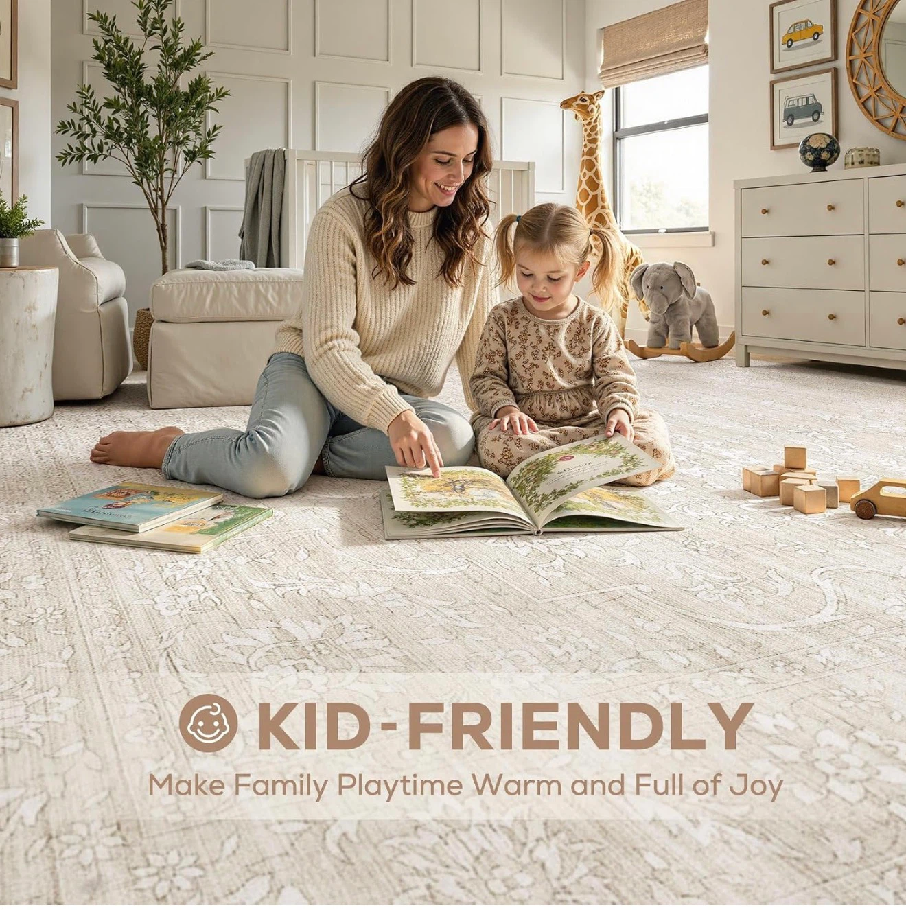 Machine Washable Cream Floral Area Rug - photo 4