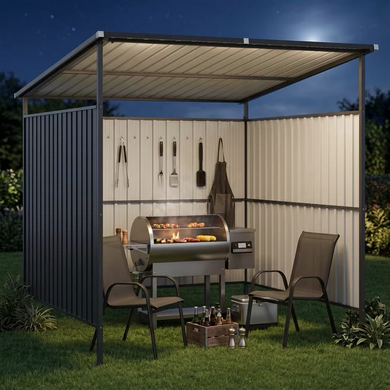 Outdoor Bike Shed, Hardtop Grill Gazebo with Shed-Style Storage - photo 3