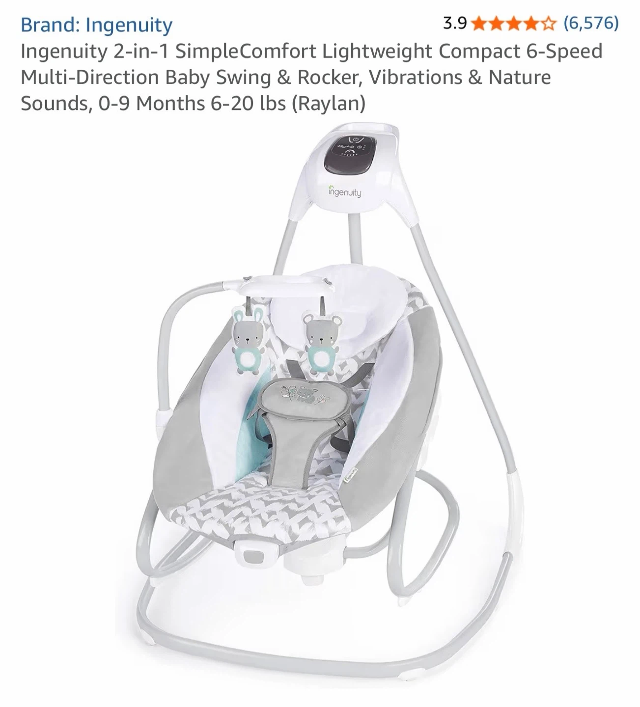 Ingenuity 2-in-1 Baby Swing and Rocker