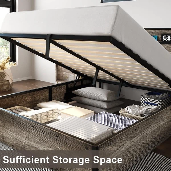 Queen Size Lift Up Storage Bed Frame, Wooden Platform - photo 3