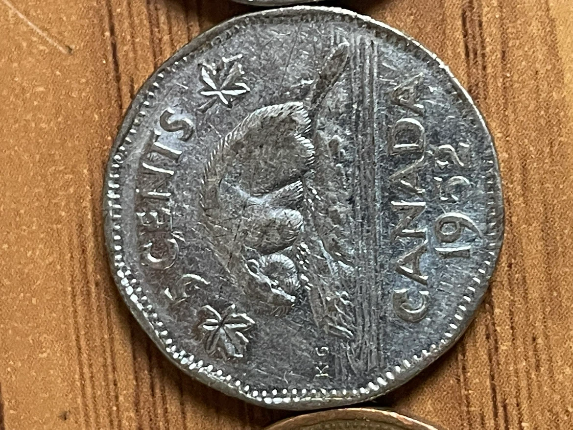 1952 Canadian 5 Cents Beaver Nickel
