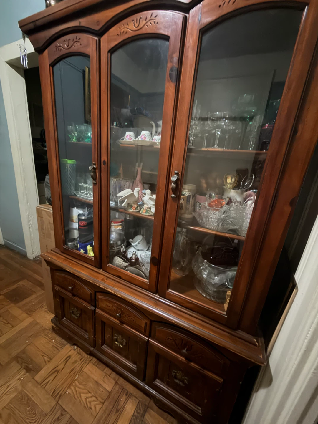 Wooden China Cabinet with Glass Doors