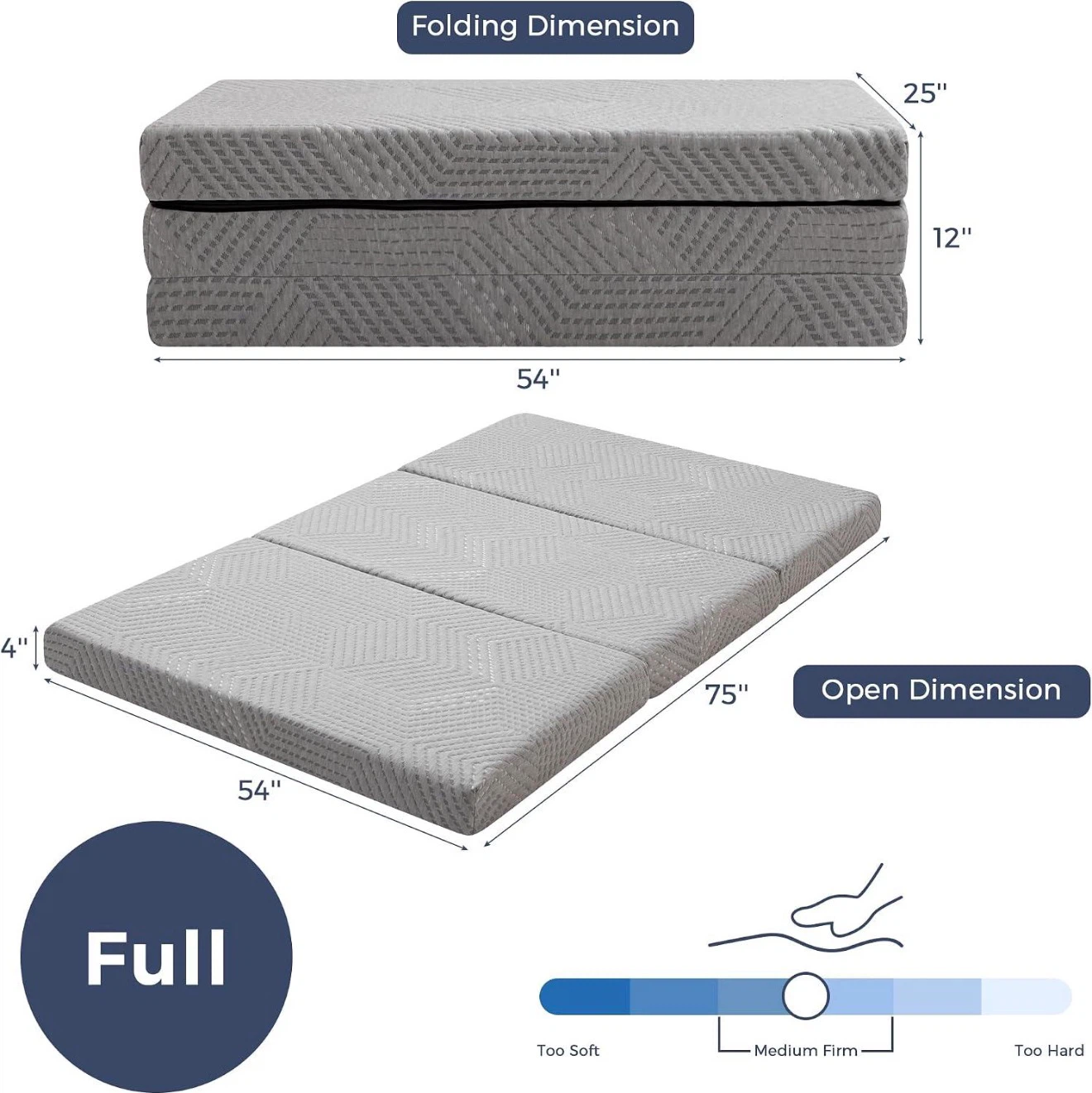 Full Size Tri-Fold Memory Foam Mattress