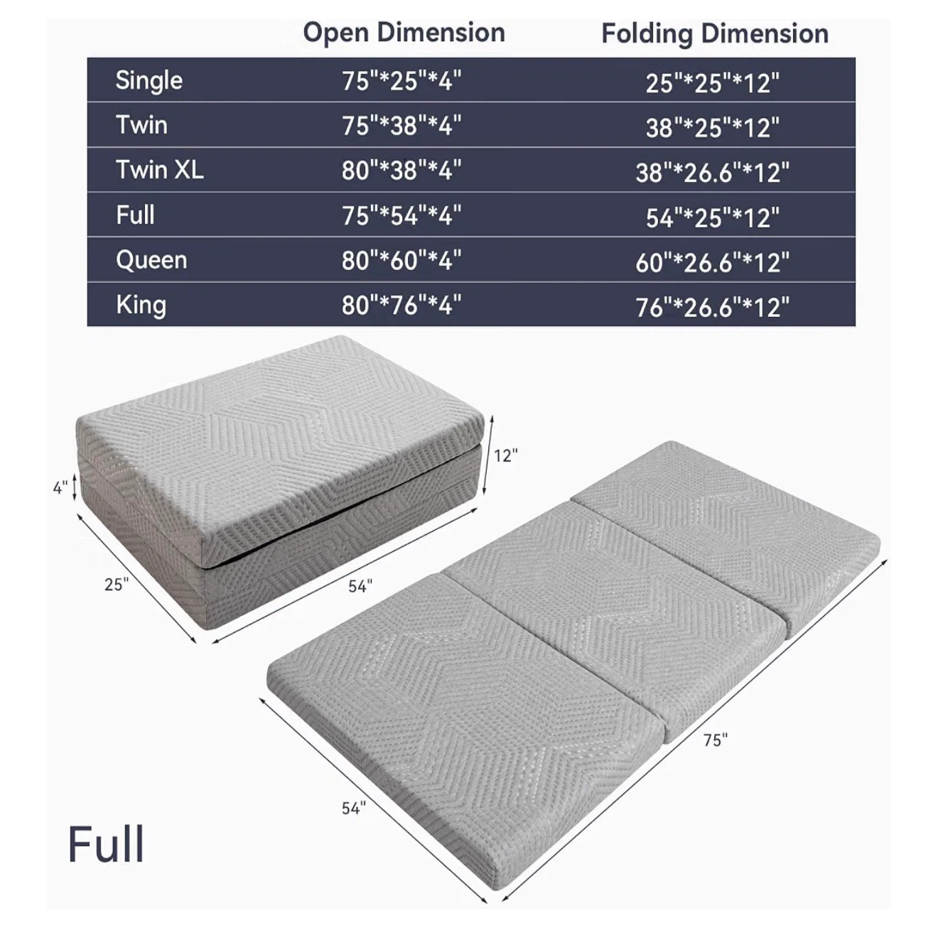 Full Size Tri-Fold Memory Foam Mattress - photo 2