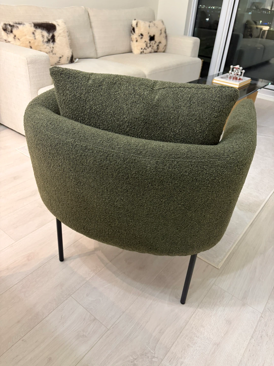 Olive Green Bouclé Accent Chair - photo 2