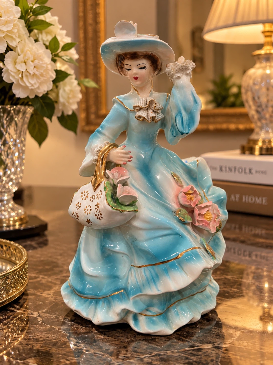Vintage Porcelain Lady Figurine in Blue Dress