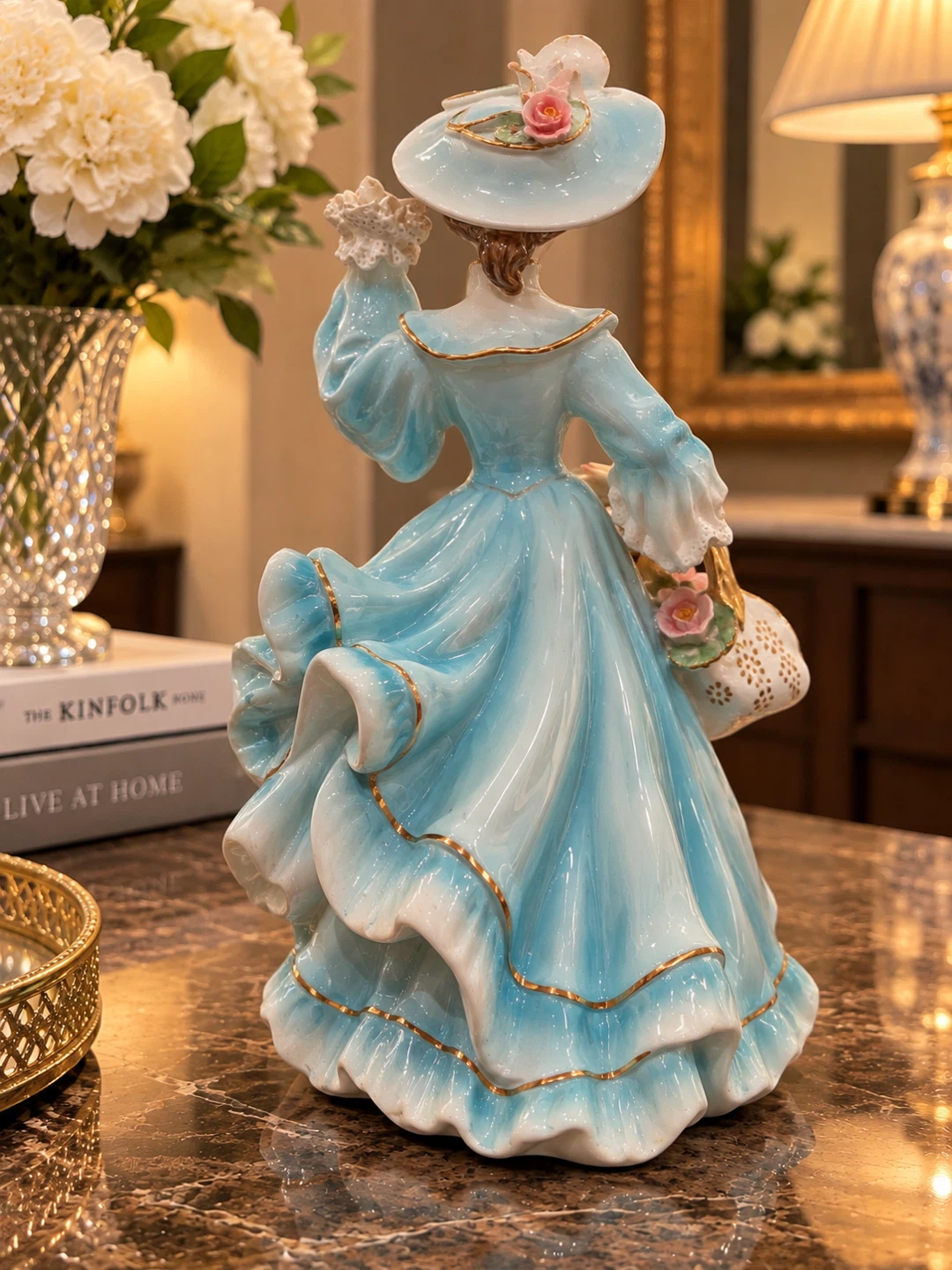 Vintage Porcelain Lady Figurine in Blue Dress - photo 2