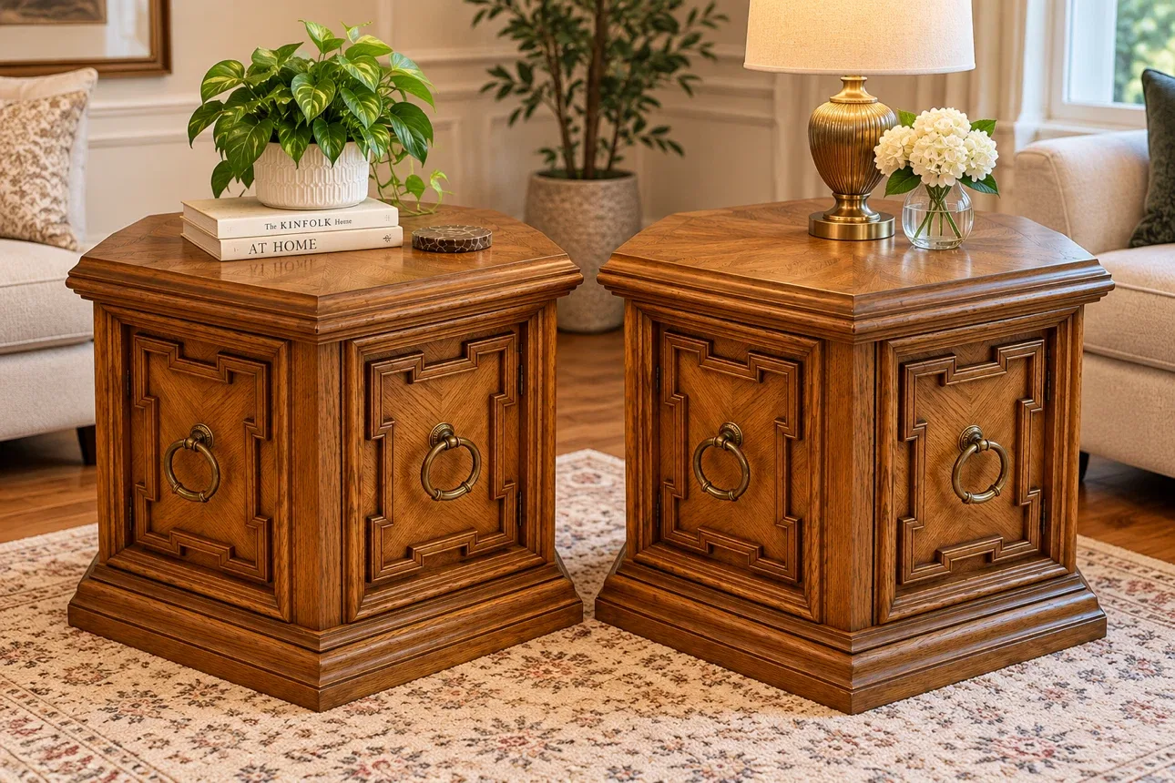 Set of Two Octagonal Wooden End Tables