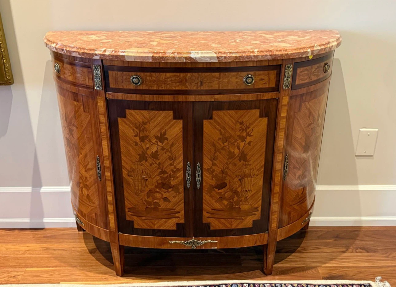 Vintage Inlaid Wood Half-Moon Sideboard Cabinet - photo 3