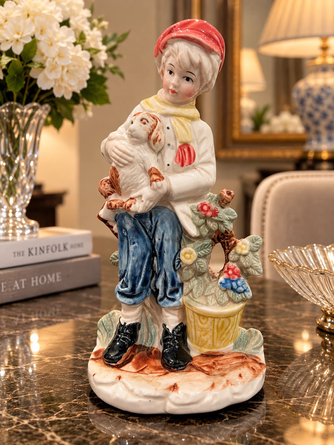 Vintage Porcelain Boy and Dog Figurine