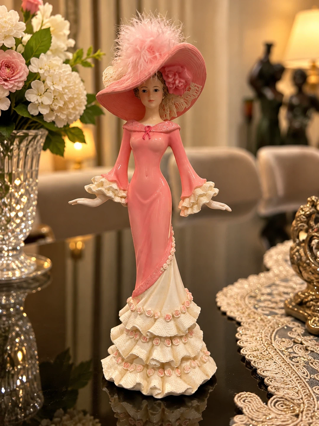 Porcelain Lady Figurine in Pink Dress