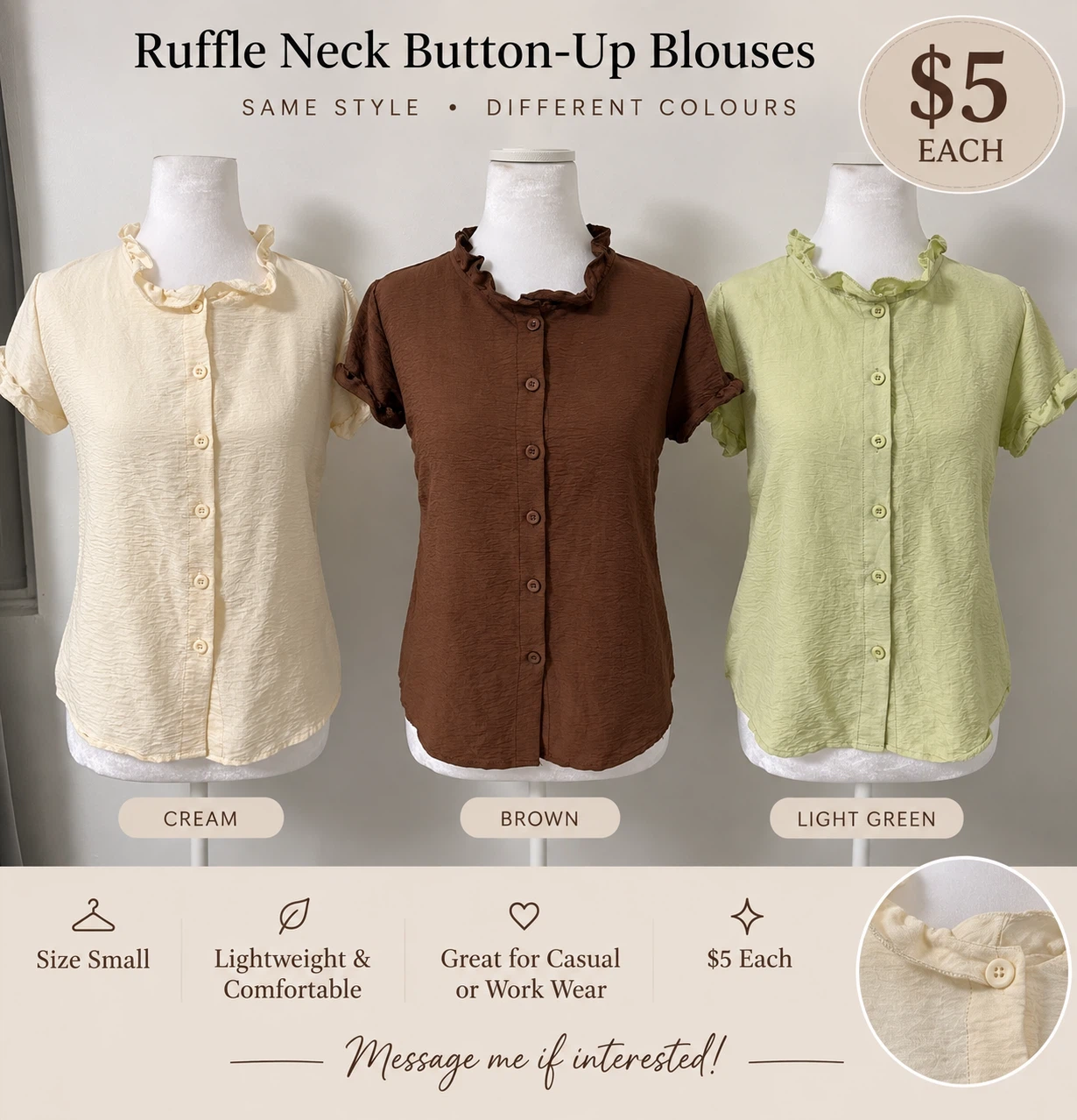 Blouses -Ruffle Neck Button-Up