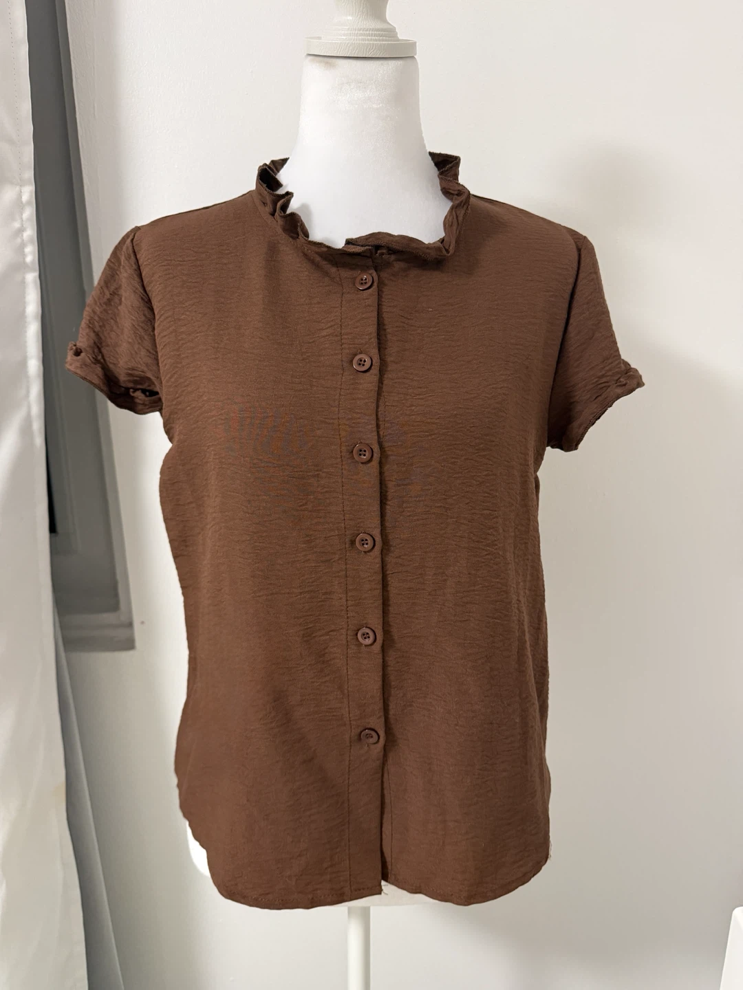 Blouses -Ruffle Neck Button-Up - photo 4