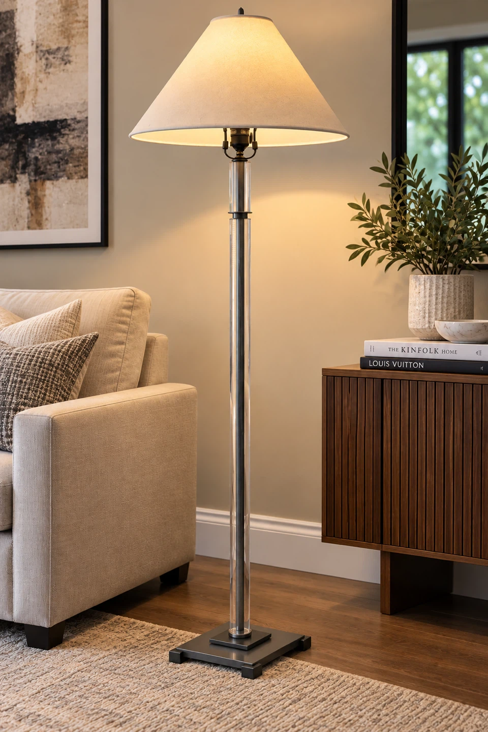 Clear Acrylic and Metal Floor Lamp
