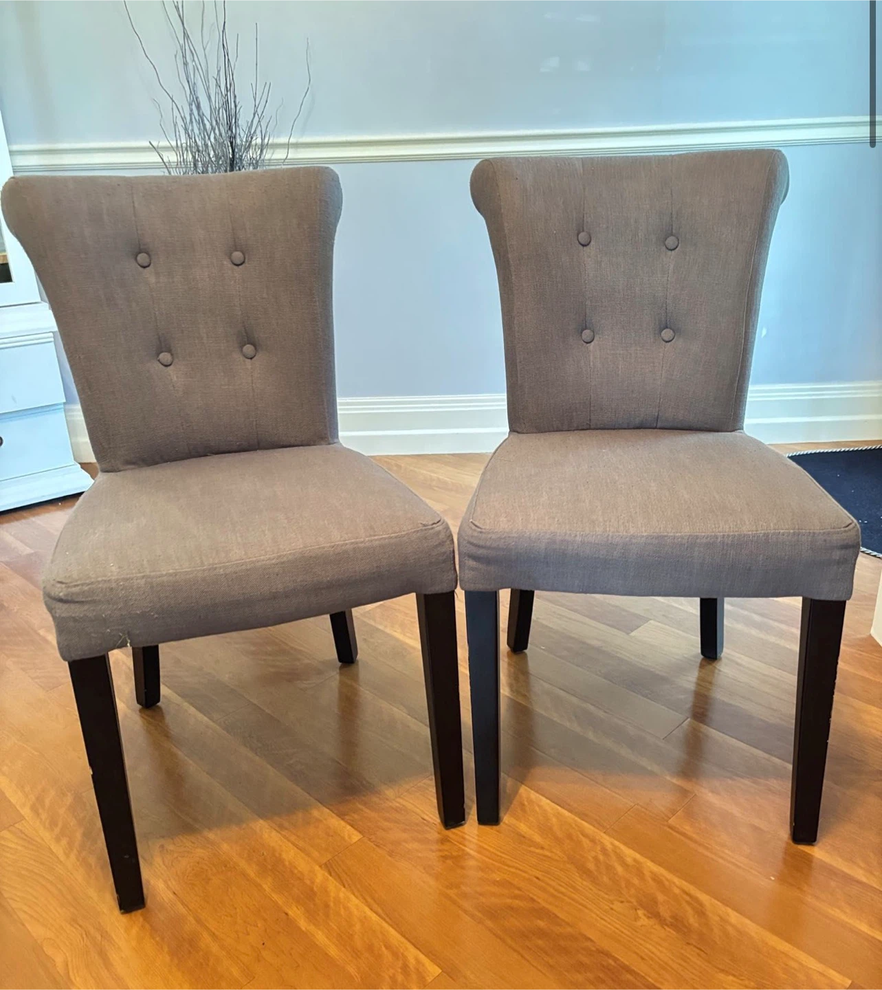 Set of Two Grey Fabric Dining Chairs
