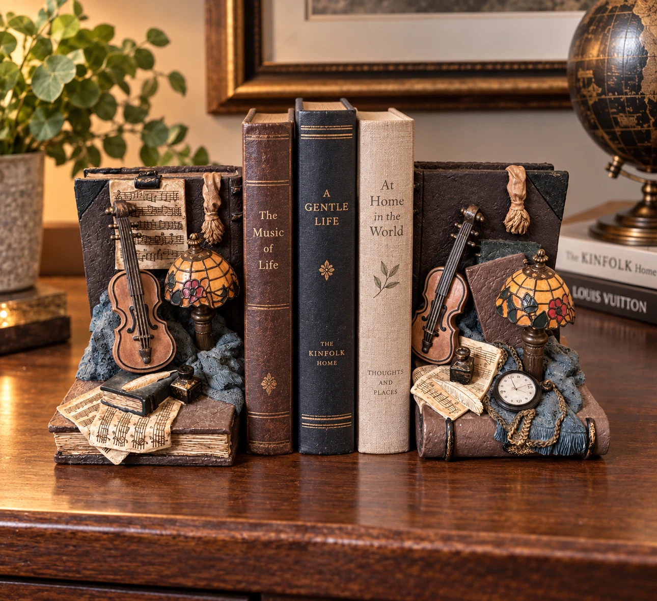 Vintage Style Violin and Lamp Bookends