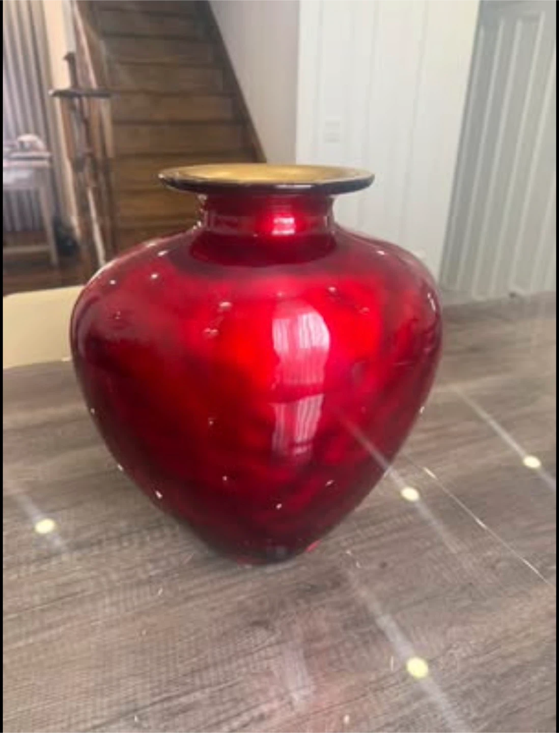 Made in Spain Red Art Glass Vase with Gold Rim