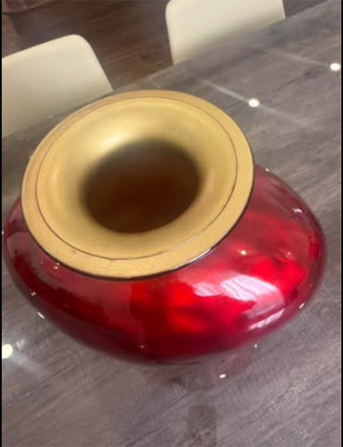 Made in Spain Red Art Glass Vase with Gold Rim - photo 2