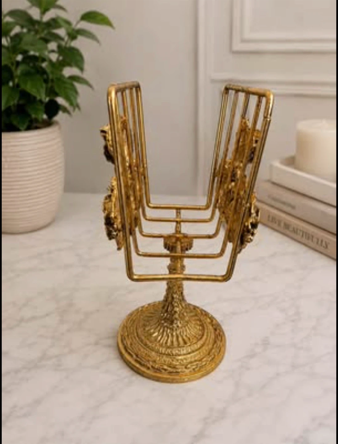 Vintage Gold-Tone Floral Magazine Rack / Stand – Ornate Decor - photo 2