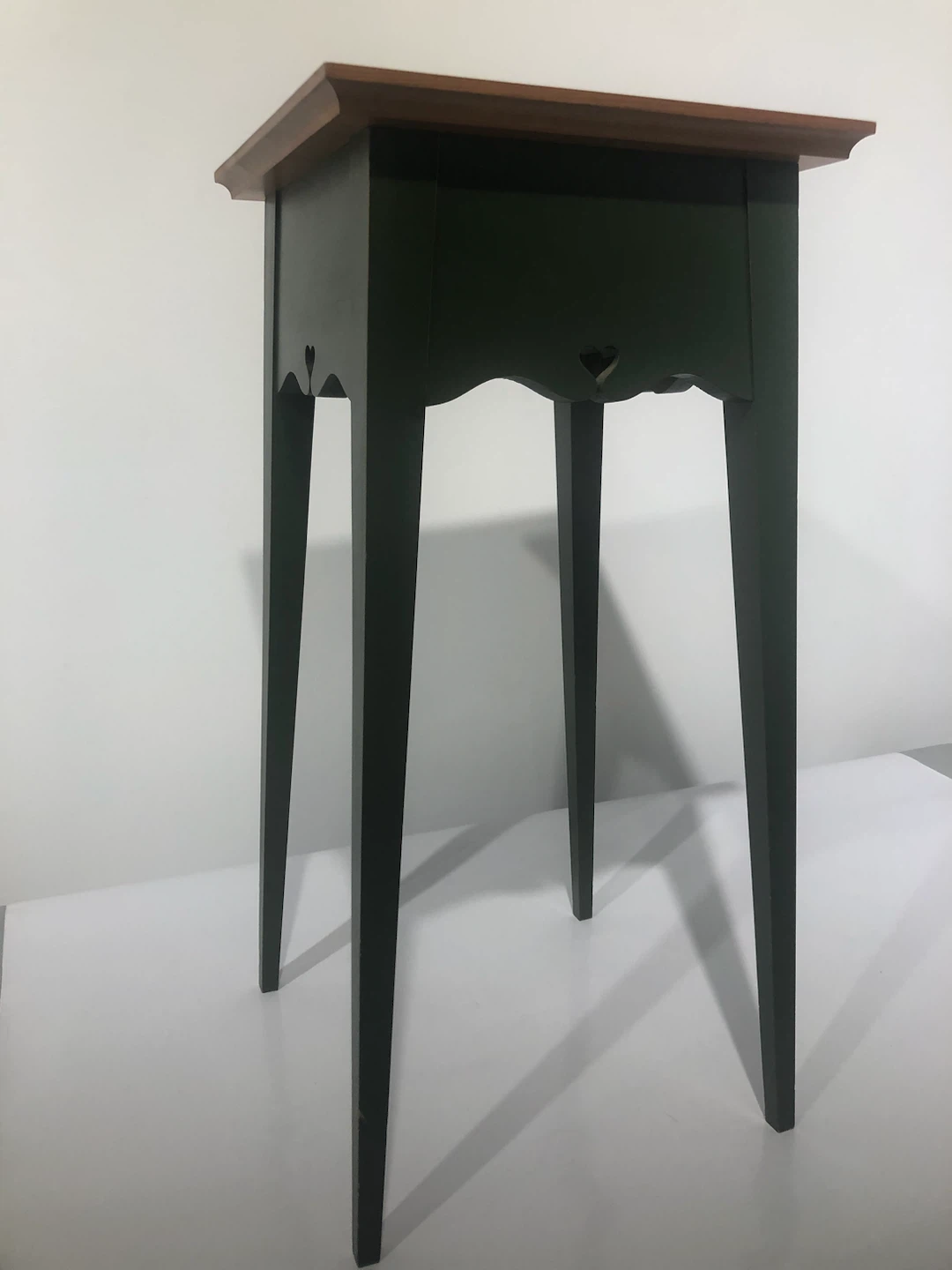 Green and wood tall side table