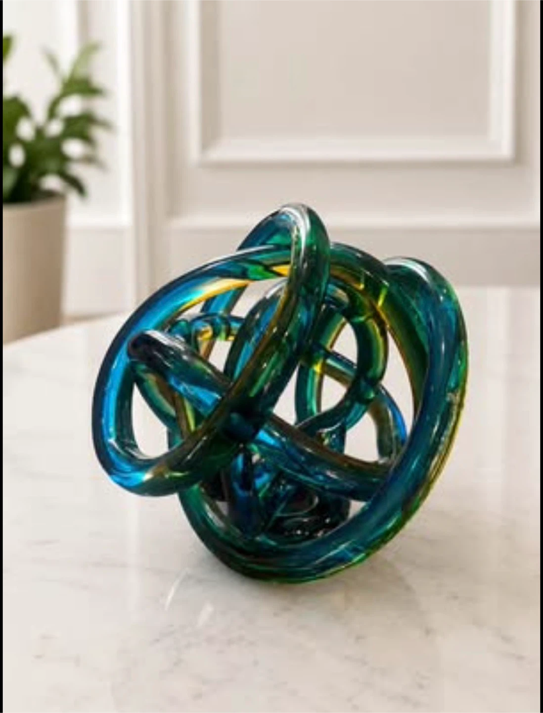 Vintage-Style Iridescent Glass Knot Sculpture – Teal Blue Green