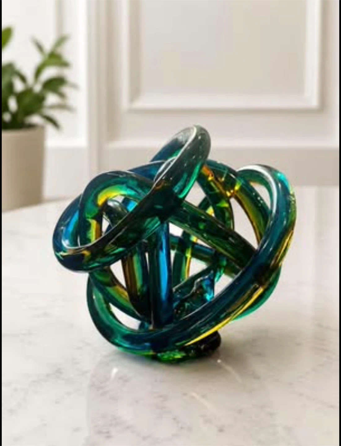 Vintage-Style Iridescent Glass Knot Sculpture – Teal Blue Green - photo 2