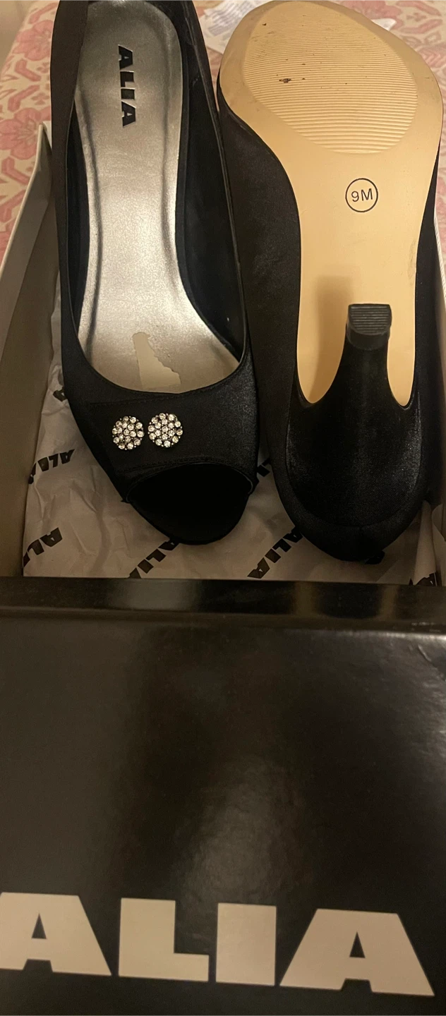 ALIA Black Open-Toe Heels, Size 9M