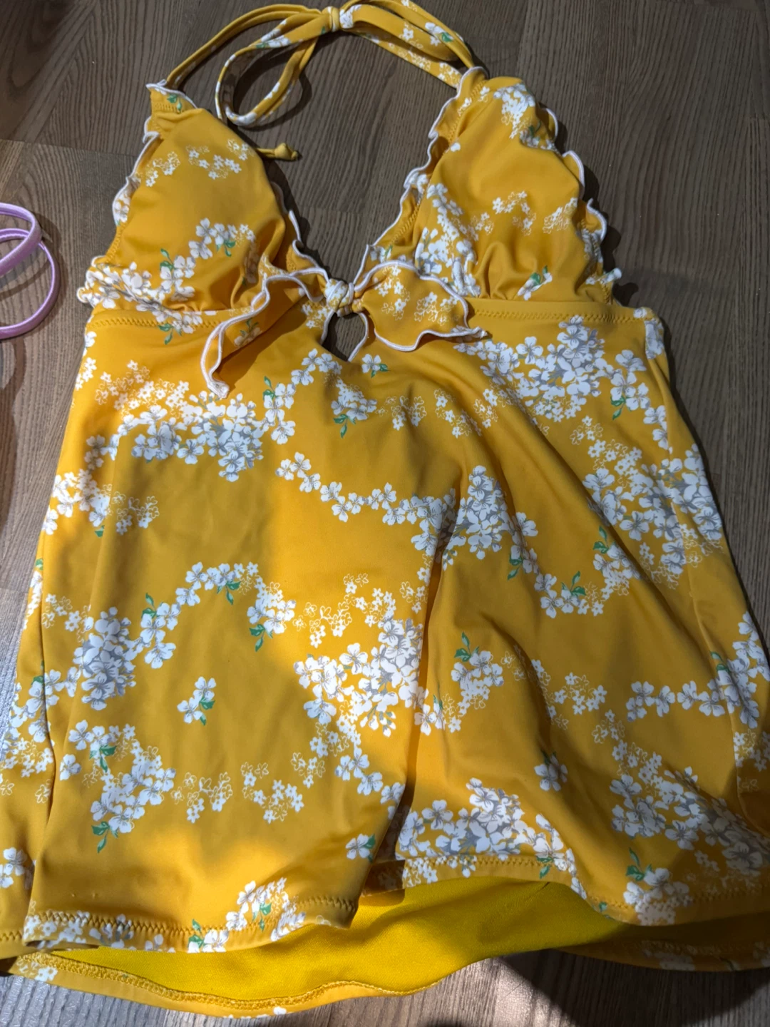 Yellow Floral Print Halter Swim Top