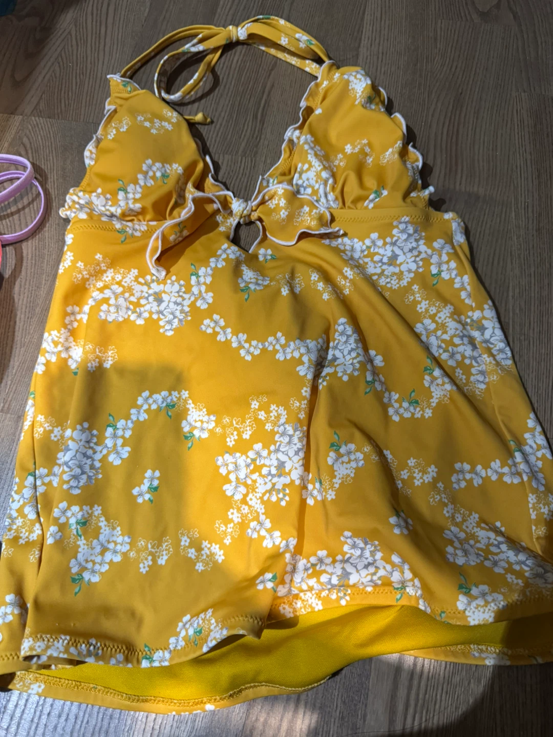 Yellow Floral Print Halter Swim Top - photo 2