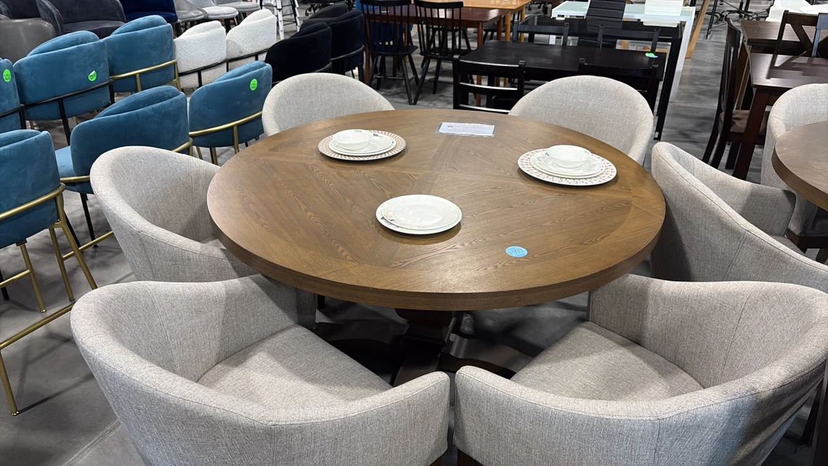 Round wooden dining table