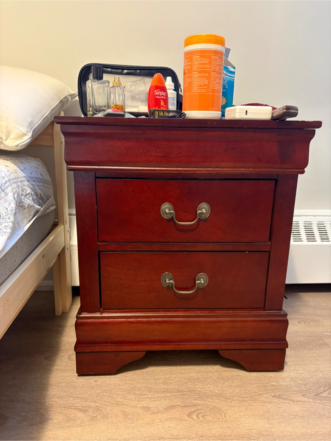 Dark Wood 2-Drawer Nightstand