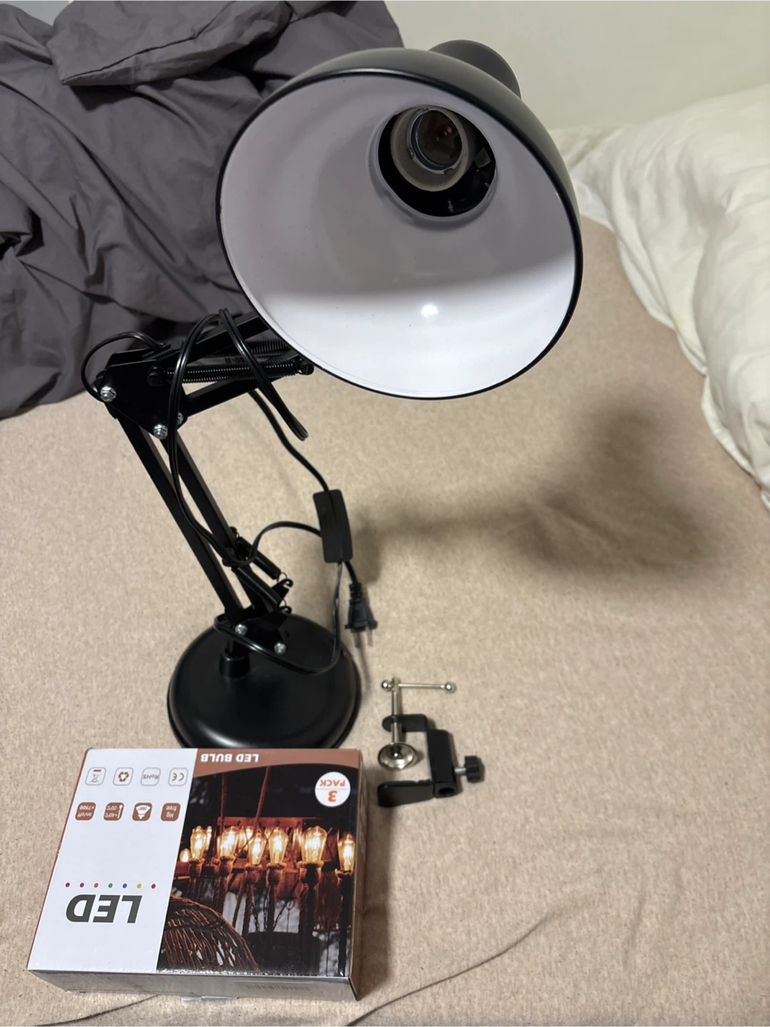 Black Swing Arm Desk Lamp with 3 packs of bulbs