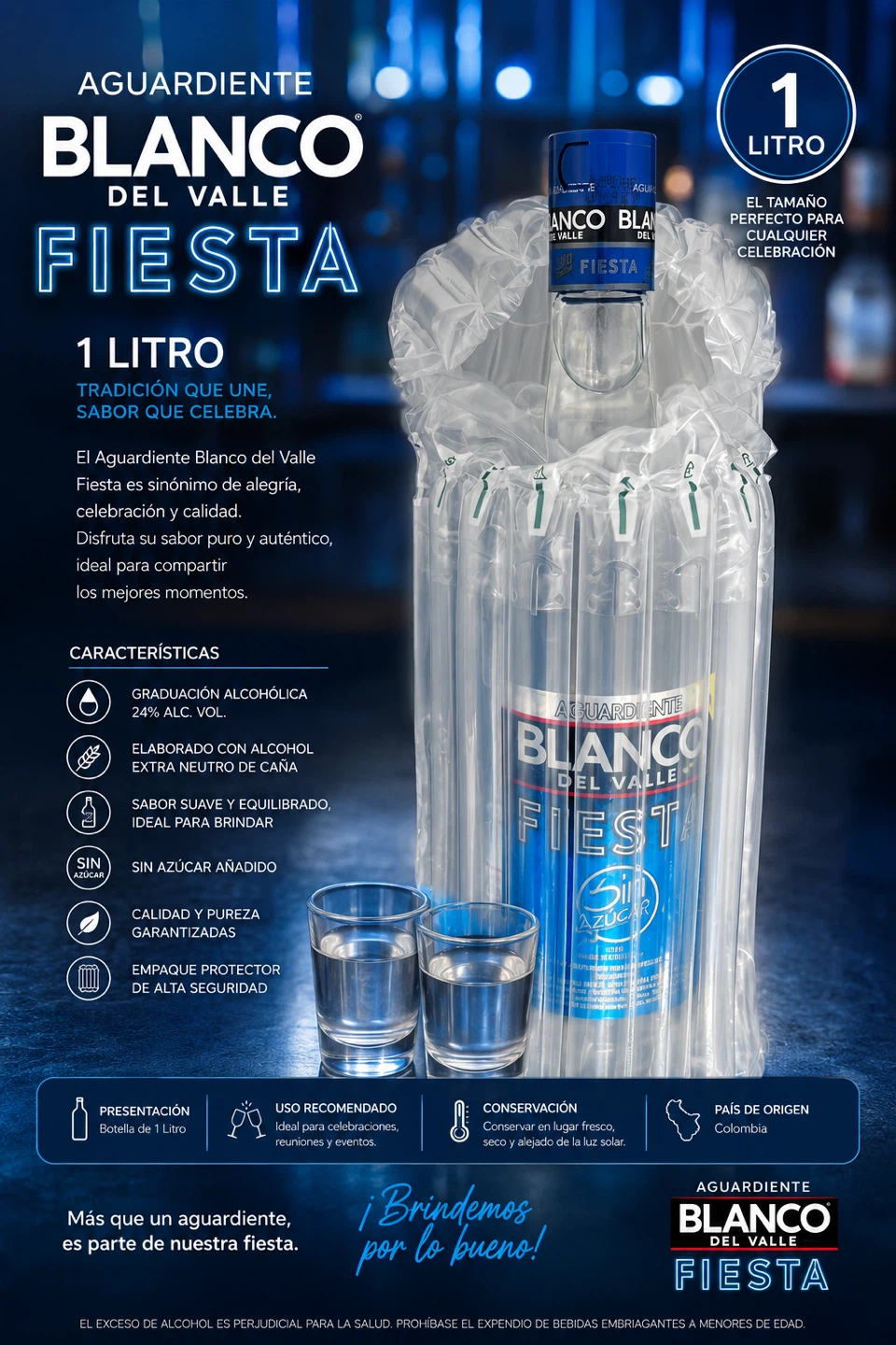 Aguardiente Blanco del Valle Fiesta 1L