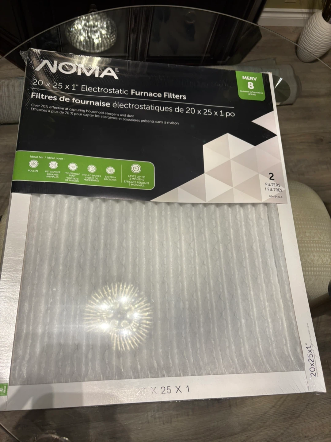 NOMA 20x25x1 Electrostatic Furnace Filters - 2 Pack