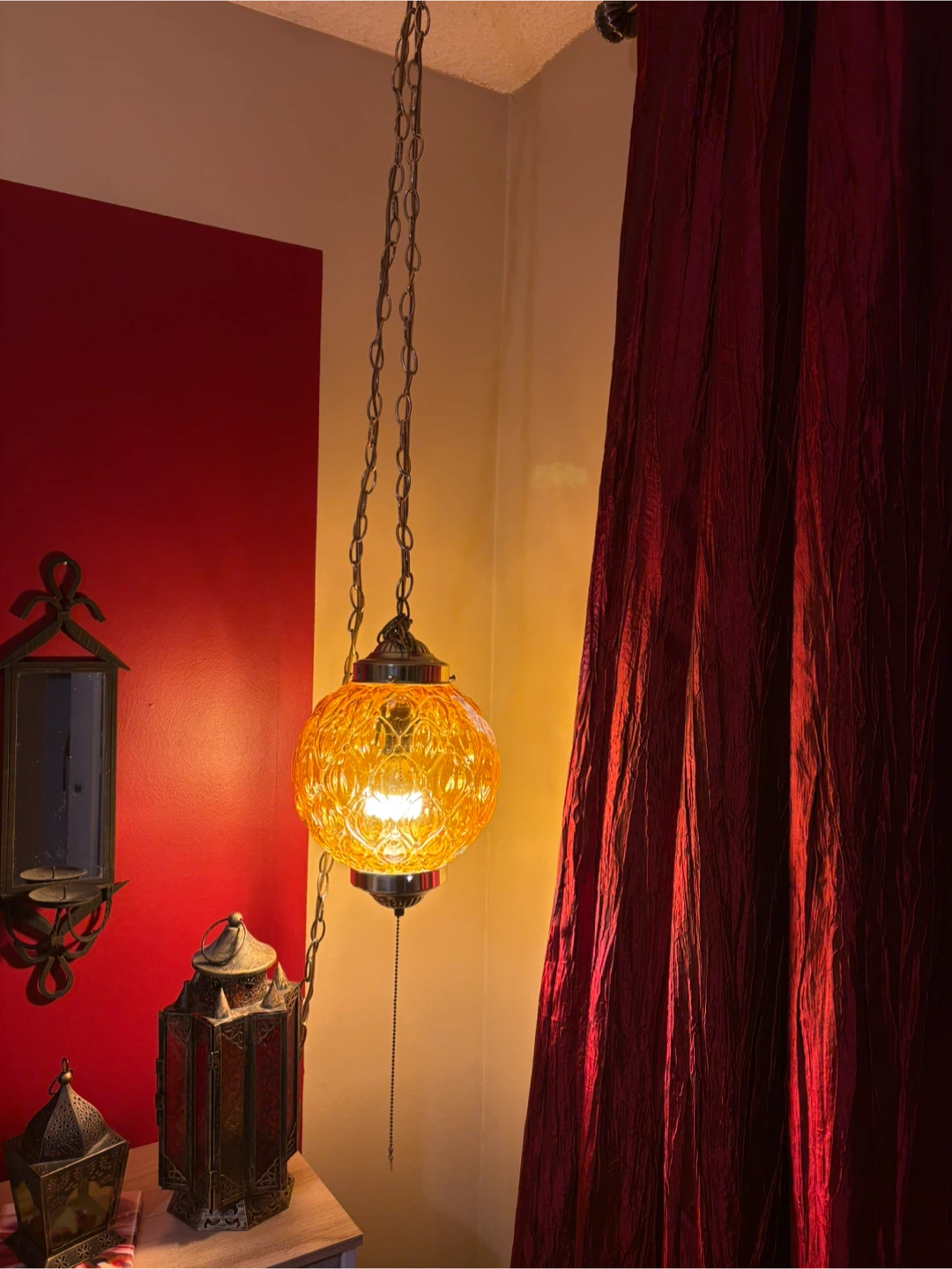 Vintage Amber Glass Swag Pendant Light