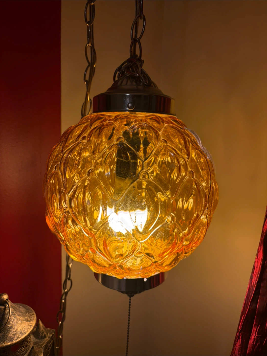Vintage Amber Glass Swag Pendant Light - photo 2