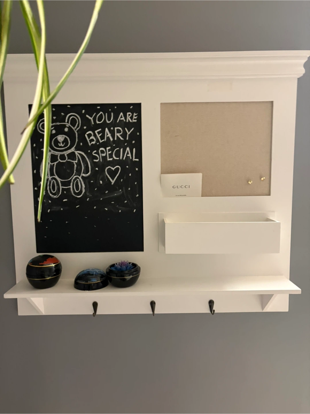 White Wall-Mounted Organizer with Chalkboard and Memo Board