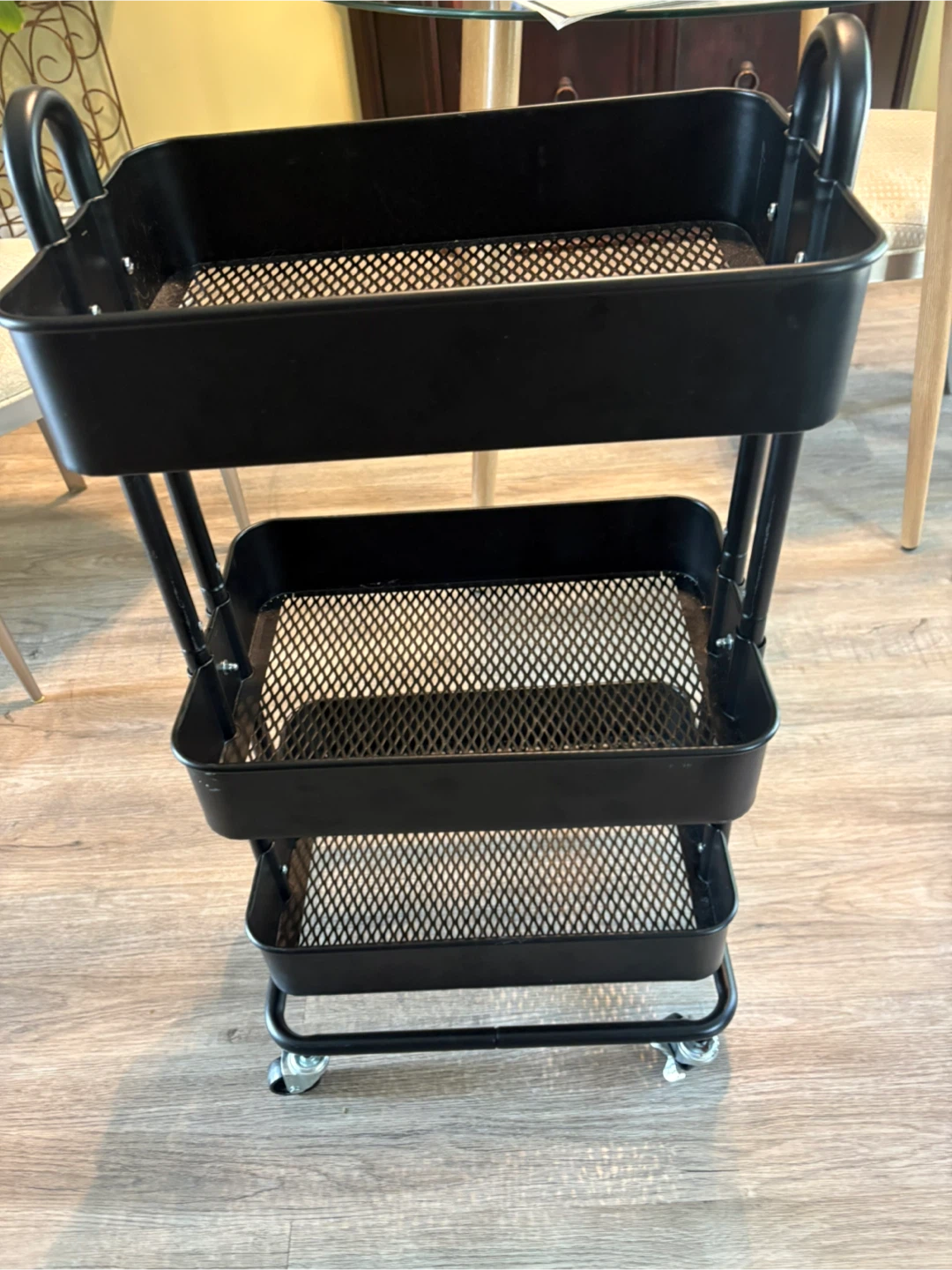 3-Tier Black Metal Rolling Storage Cart