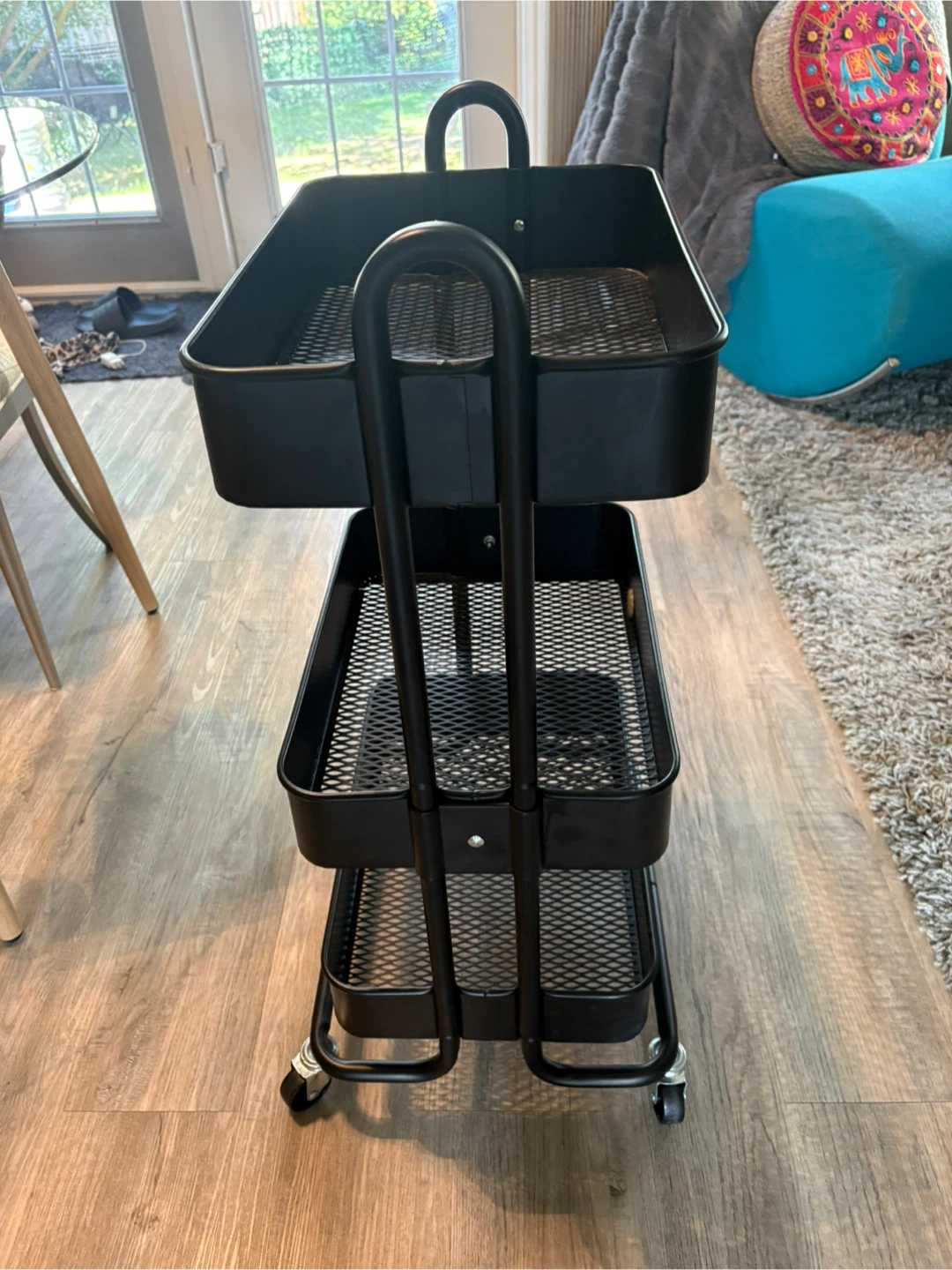 3-Tier Black Metal Rolling Storage Cart - photo 2