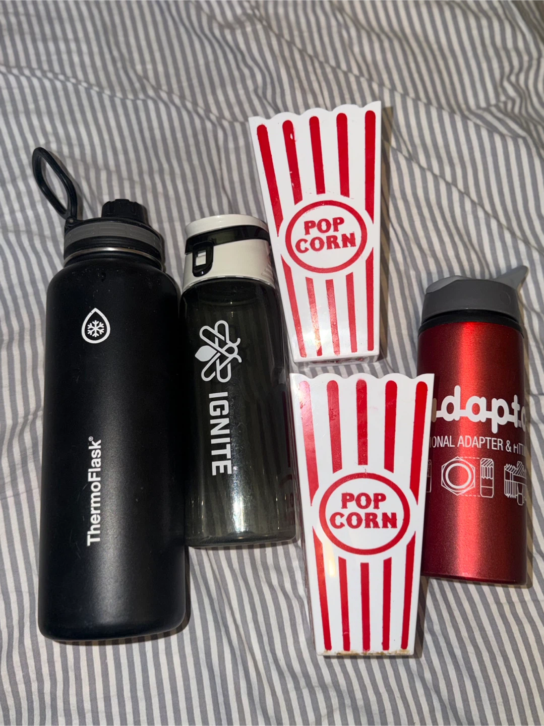 ThermoFlask, Ignite and Adapto Bottles with Popcorn Buckets
