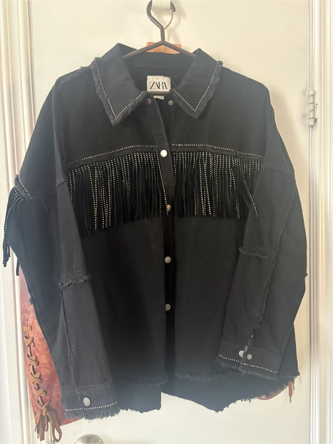 Zara Black western Denim Jacket with Fringe - photo 2