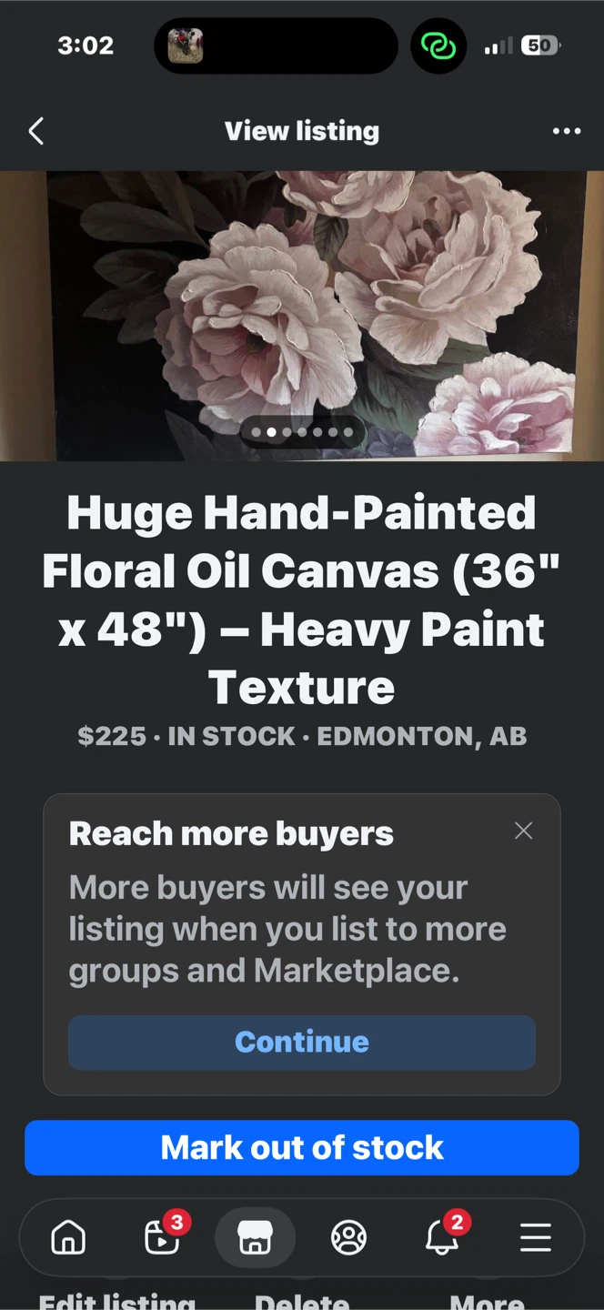 Large Hand-Painted Floral Oil Canvas - photo 4