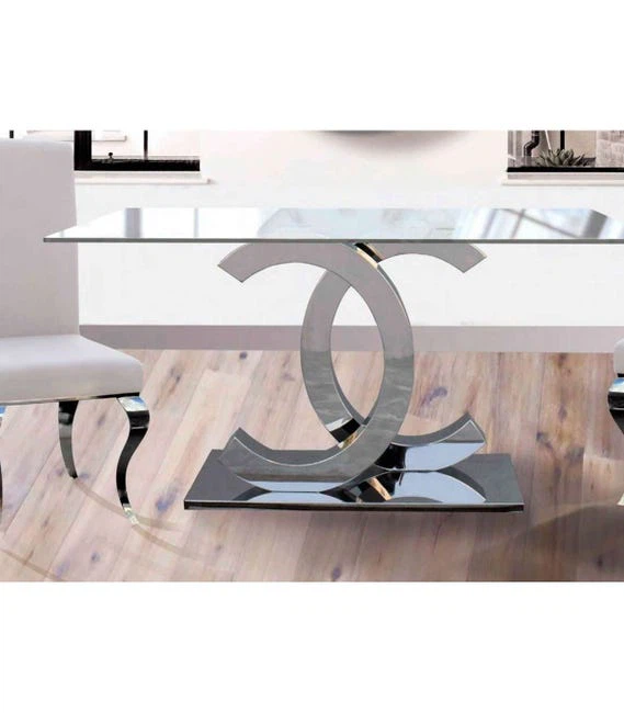 CC Logo Chrome and Glass Dining table