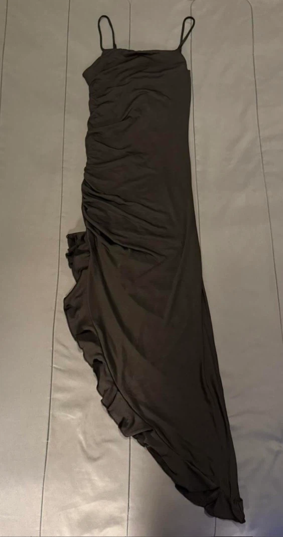 Black Ruched Ruffle Midi Dress - photo 4