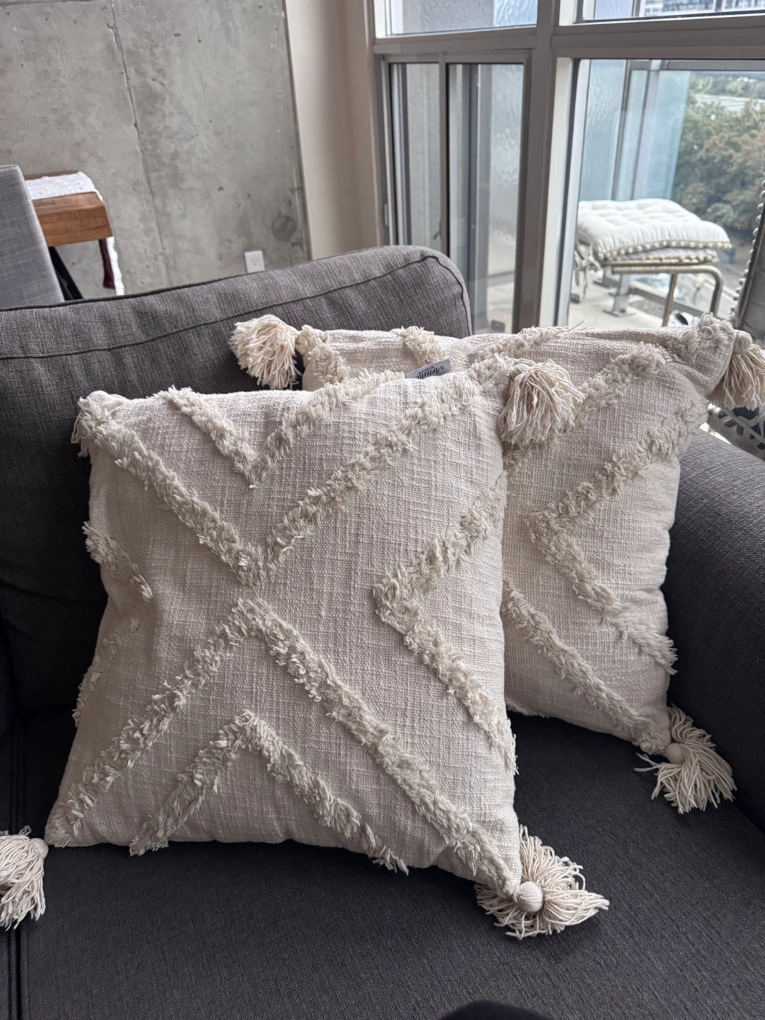 Set of Two Cream Textured Throw Cushions