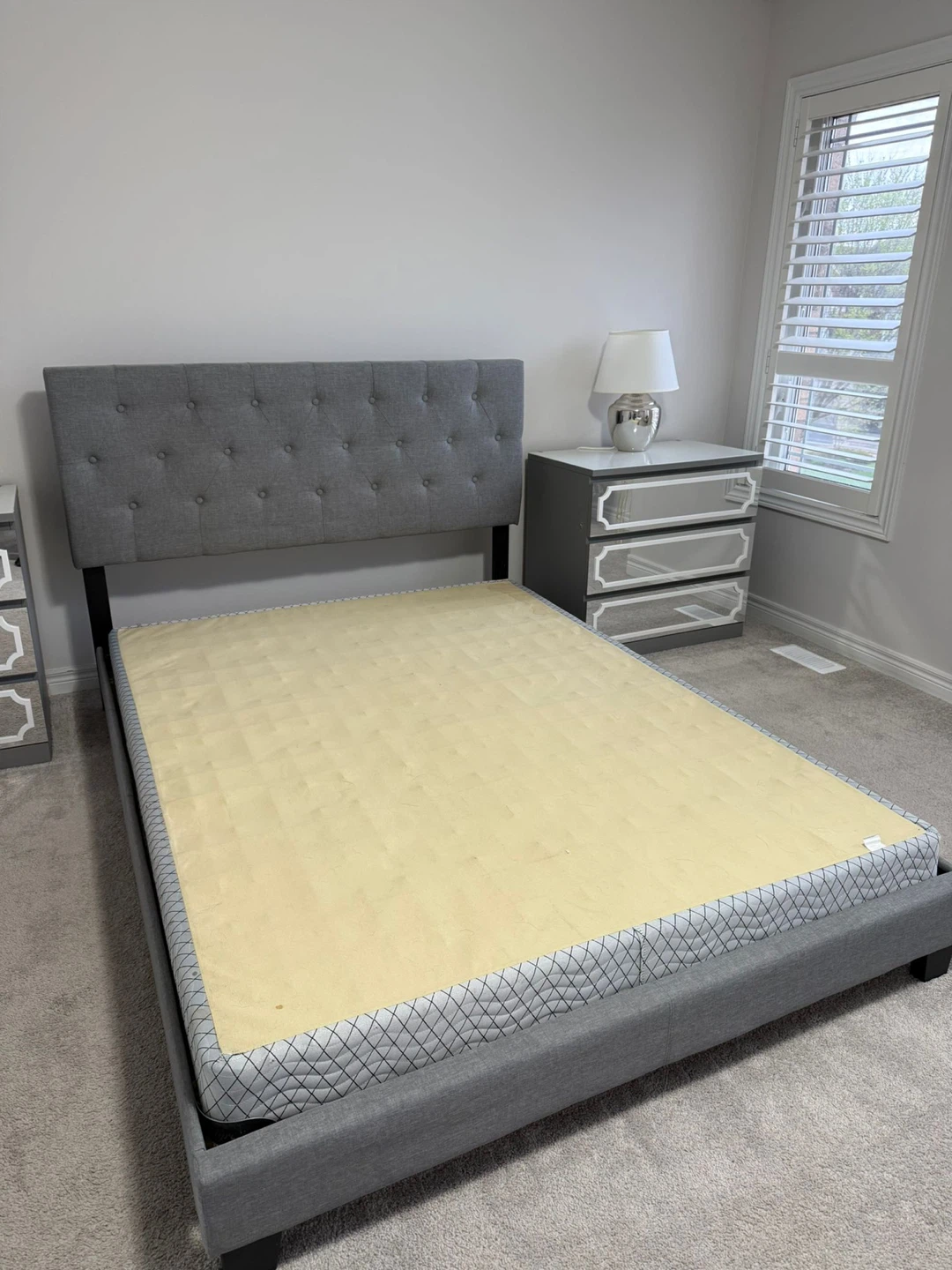 Grey Upholstered Tufted Bed Frame - photo 2
