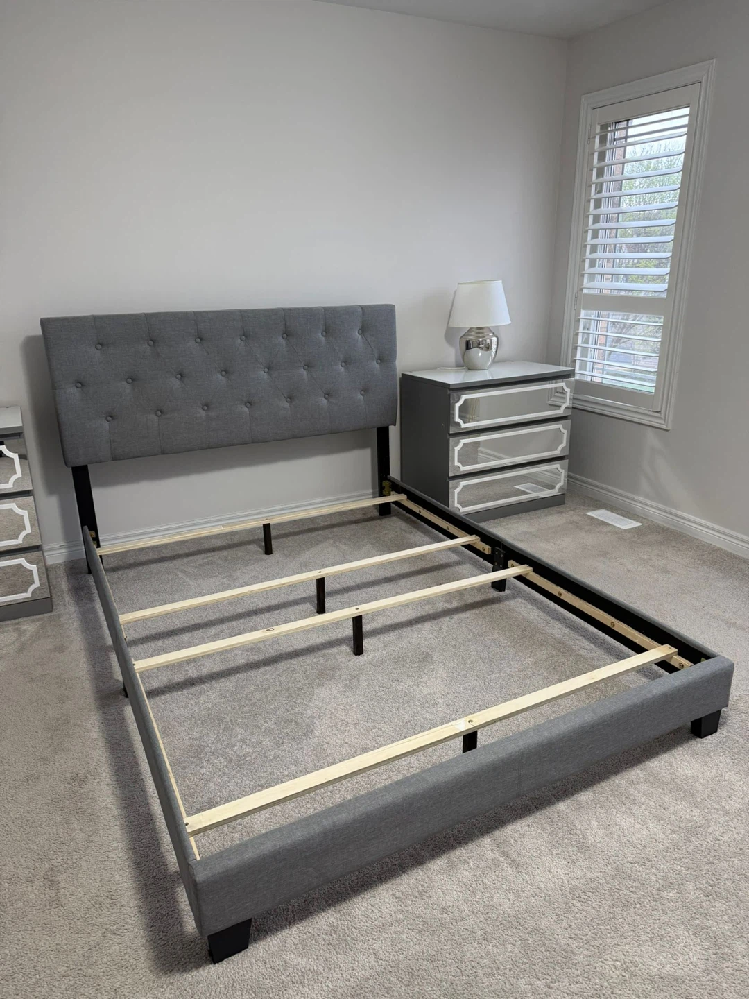 Grey Upholstered Tufted Bed Frame