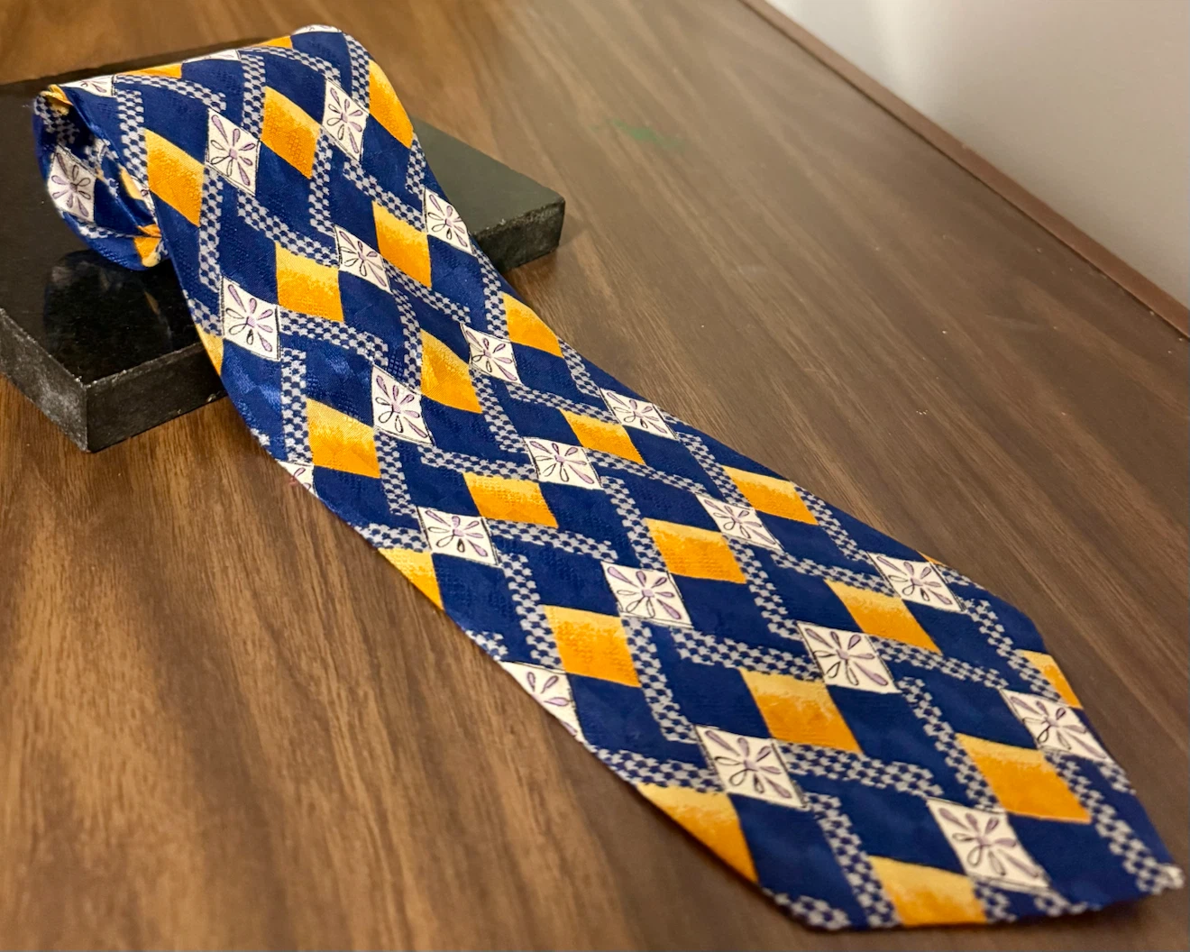 Vintage Strellson 100% Italian Silk Tie — Blue & Yellow - photo 2