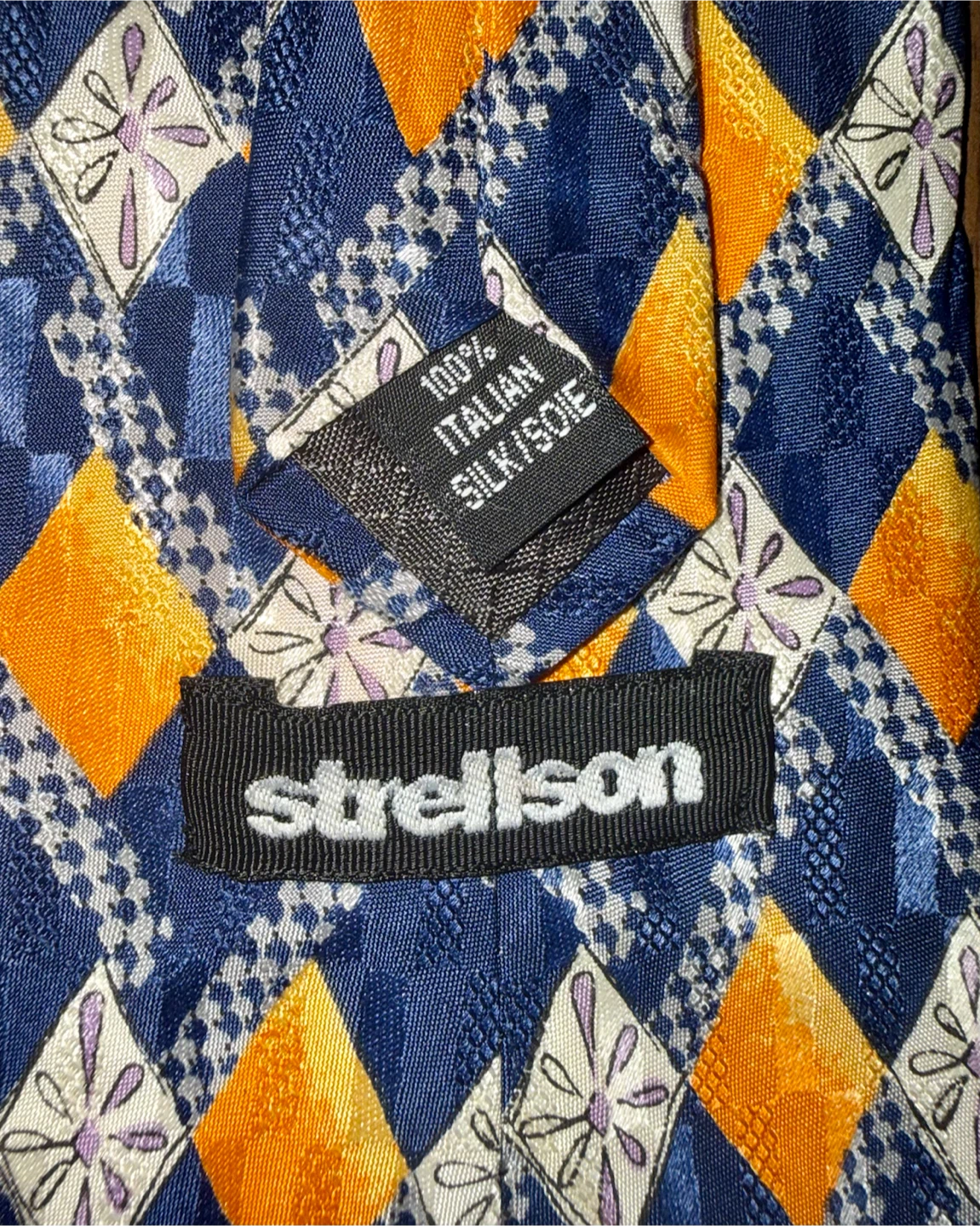 Vintage Strellson 100% Italian Silk Tie — Blue & Yellow - photo 5