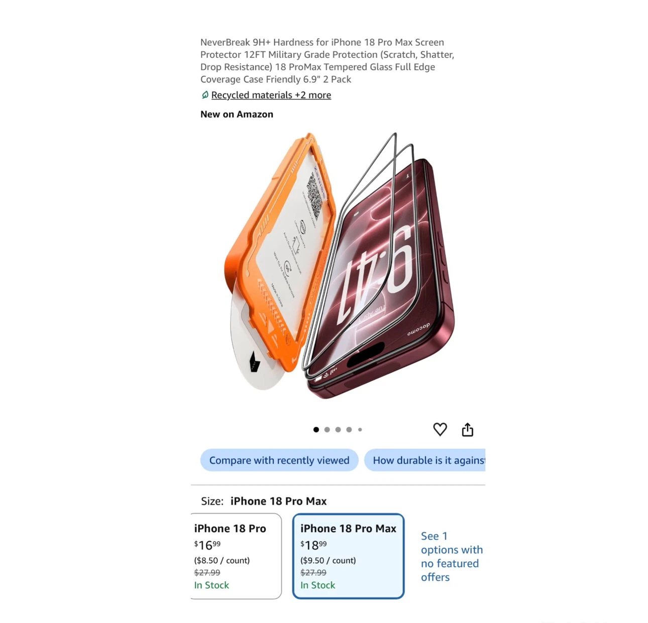 Brand new NeverBreak 6.9" 2 Pack for iPhone 18 Pro Max